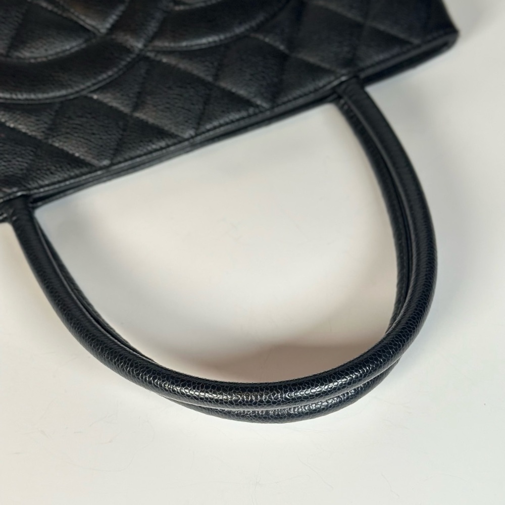Authentic CHANEL Black Quilted Caviar Leather CC Medallion Tote - Picture 10 of 13